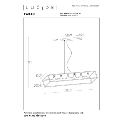 Lampa wisząca 6xE27 black FABIAN 00425/06/30 Lucide